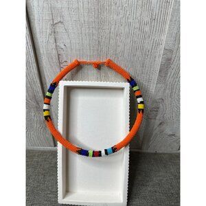 Southwestern Multicolor Beaded Choker Necklace w/ Orange Base Womens Fashion